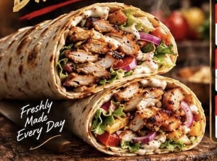 Shawarma wrap artwork from Daily Shawarma’s supplied menu