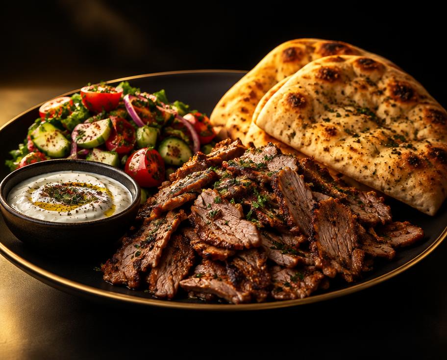 Illustration of Lamb Shawarma Plate & 2 Naan Bread