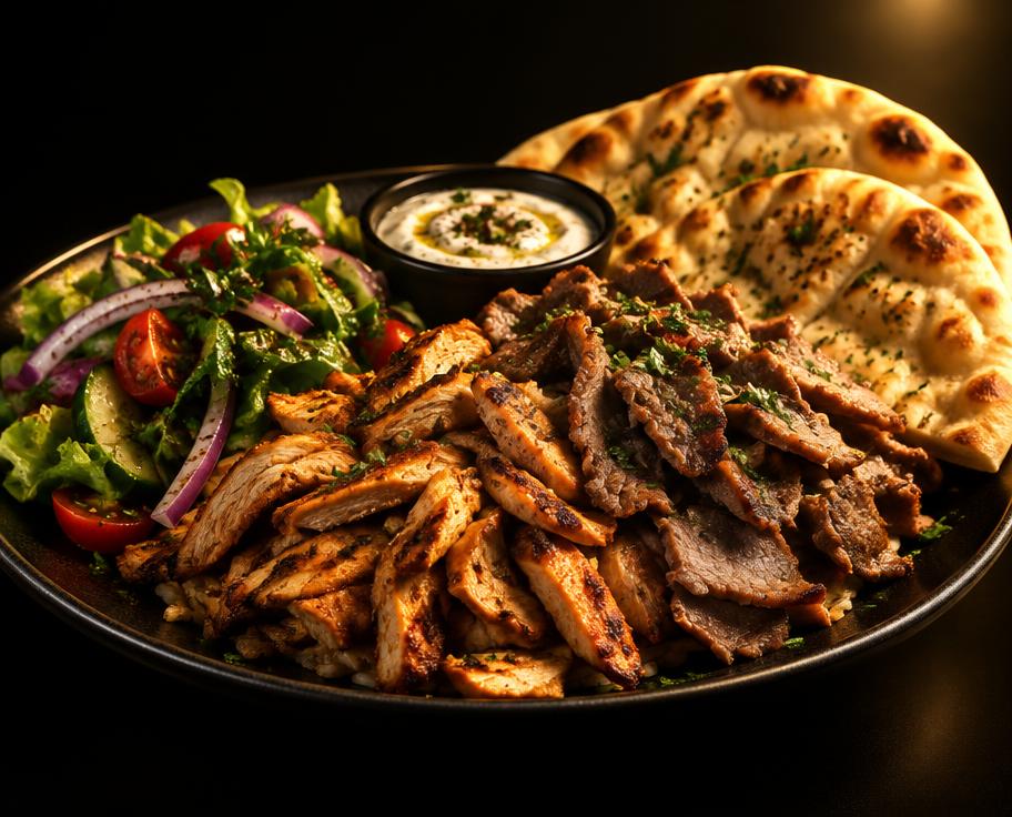 Illustration of Mix Shawarma Plate & 2 Naan Bread