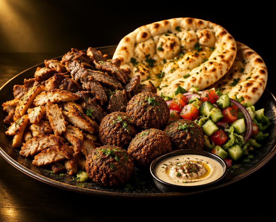 Illustration of Combo Mix Shawarma & Falafel & 2 Naan Bread