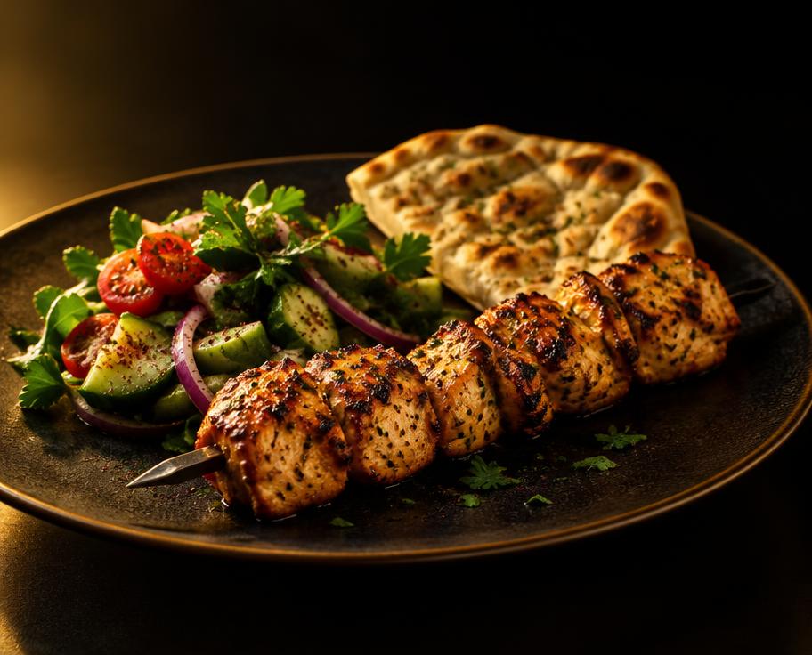 Illustration of Chicken Shish, Salad & 1 Bread