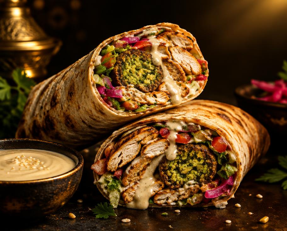 Illustration of Chicken Shawarma Falafel in Wrap