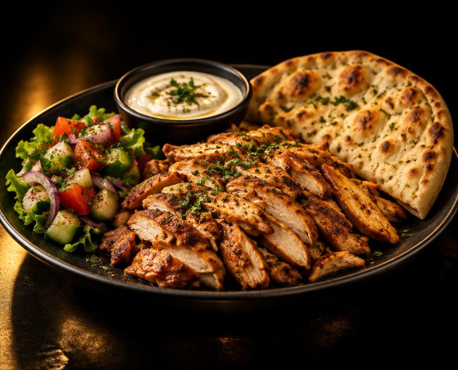 Illustration of Chicken Shawarma Plate & 2 Naan Bread